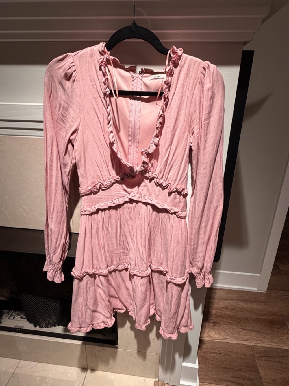 Francesca's Collections Pink Ruffled Long Sleeve Mini Dress